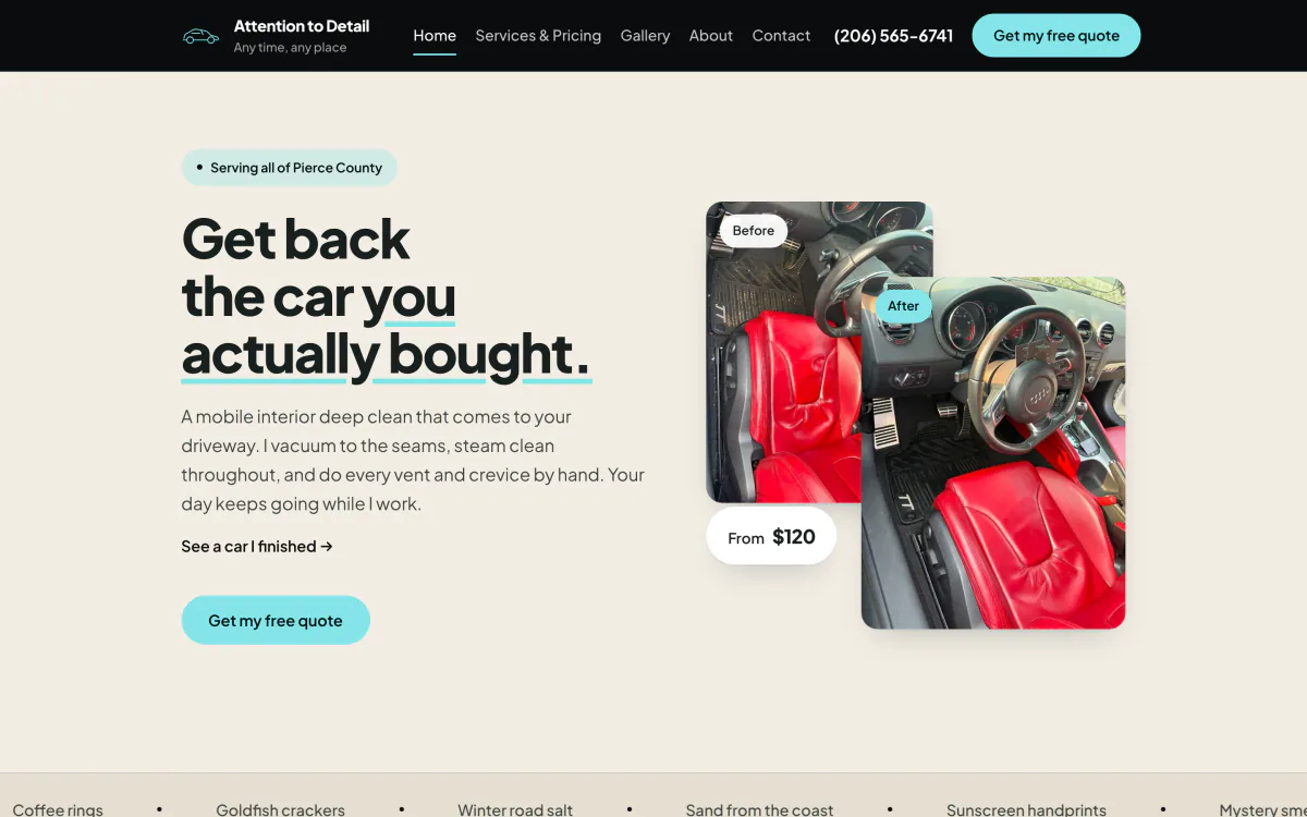Attention to Detail on a desktop browser: Before and after on one photo, dragged side to side