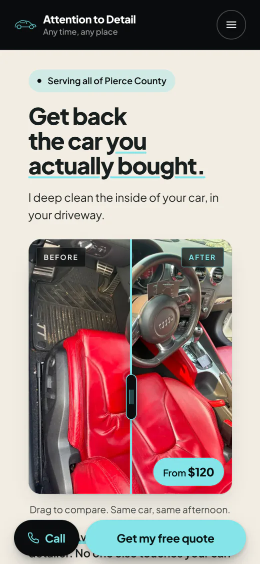 Attention to Detail on a phone: Before and after on one photo, dragged side to side
